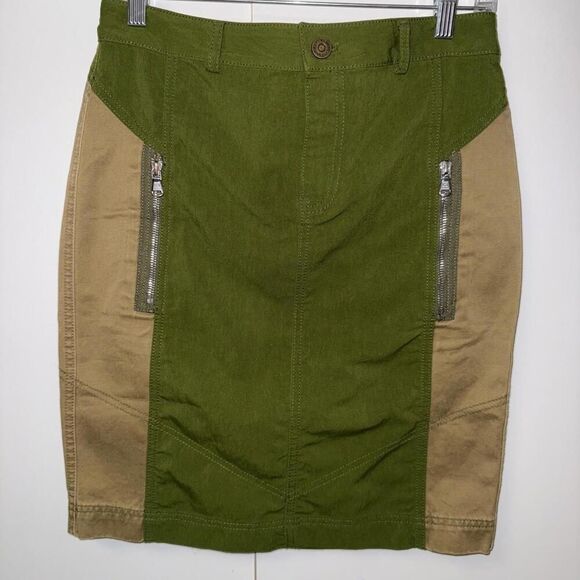 New Marc by Marc Jacobs Pencil Skirt Womens 2 Green/Khaki Zipper Pockets Y2K - Picture 1 of 9